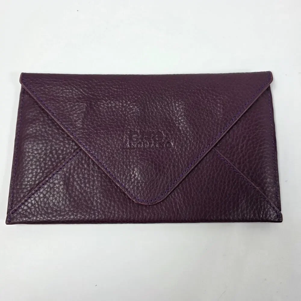 Otto Angelino Plum Purple Leather Envelope Wallet Clutch RFID Card Holder